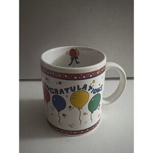 Vintage 1991 Flowers Inc Balloons Congratulations Coffee Mug White Ceramic 36596